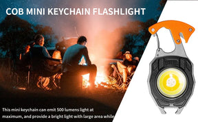 Powerfull LED Flashlight Key Chain Light, COB Multi-Function Mini Work Light, 500 Lumens Rechargeable, 6 Lighting Modes, with Cigarette Lighter, Seat Belt Cutter, Screwdriver, Whistle