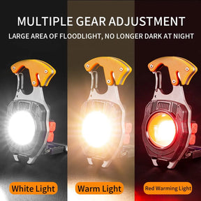 Powerfull LED Flashlight Key Chain Light, COB Multi-Function Mini Work Light, 500 Lumens Rechargeable, 6 Lighting Modes, with Cigarette Lighter, Seat Belt Cutter, Screwdriver, Whistle